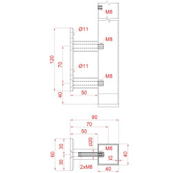 Nerezový stĺp, bočné kotvenie, 6-radový M6, vnútorný Nerezový stĺp, bočné kotvenie, 6-radový M6, vnútorný